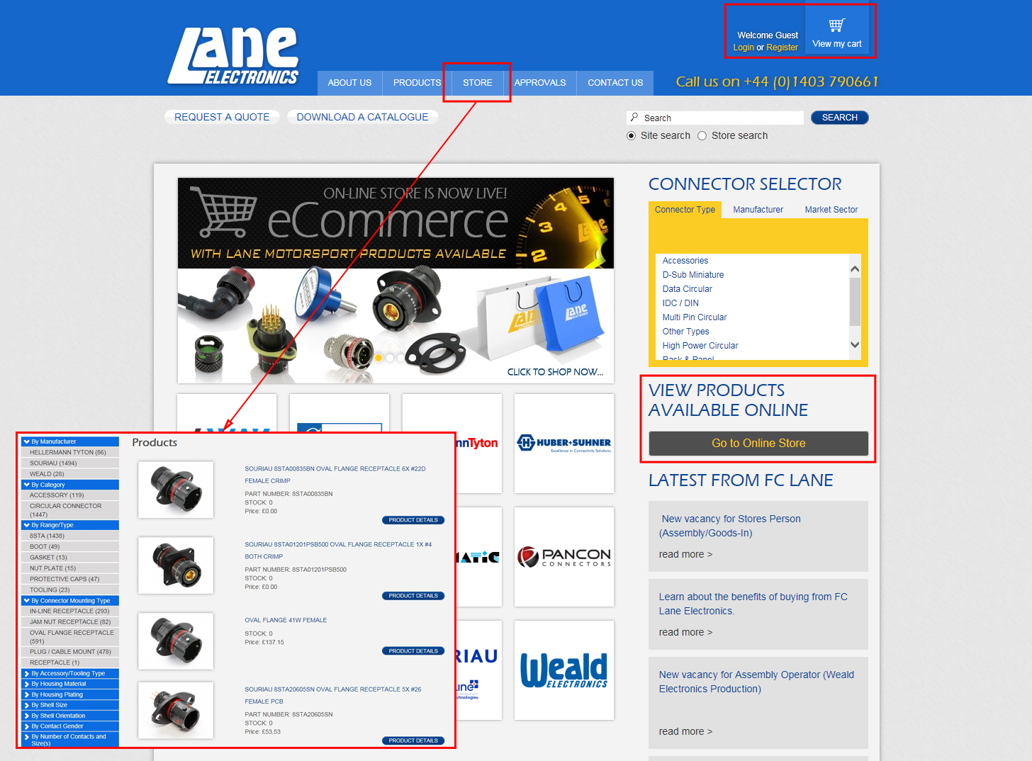 Lane's e-commerce website